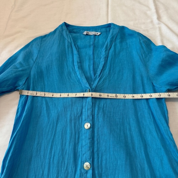 Zara XS Blue 100% Linen Button Down Midi Dress ~ Lagenlook Coastal Beach - Picture 5 of 8